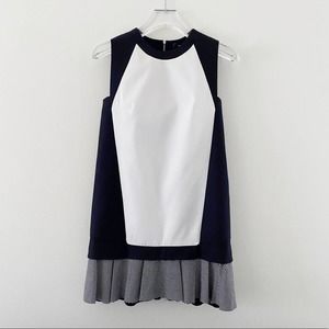 Robert Rodriguez Knit Stripe-Flounce Sheath Dress Black White Colorblock